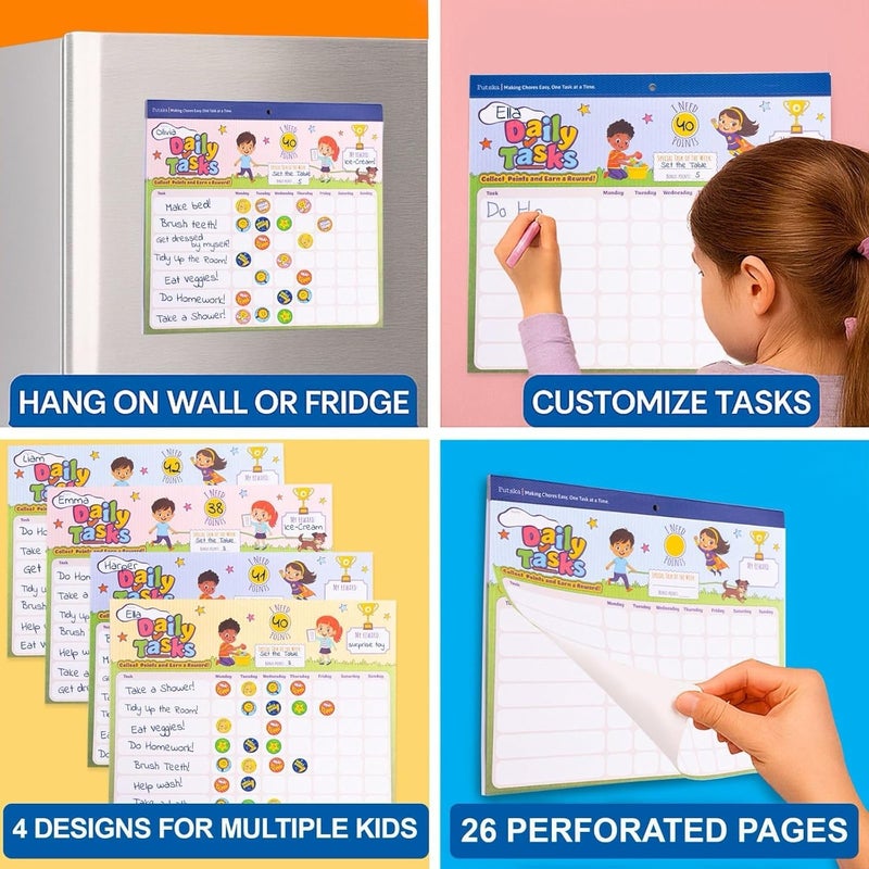 Putska Behavior Reward Chart for Kids – Includes 26 Chore Charts & 1528 Stickers – Magnetic Chore Chart for Multiple Kids at Home to Build Responsibility & Positive Habits (Reward Chart) - Image 3